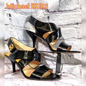 Michael Kors Black Patent glossy ankle strap Leather Women's Heels
